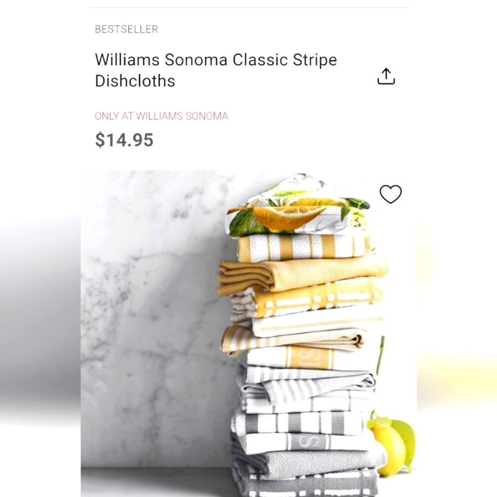 Williams-Sonoma Lot of Two thick large cotton kitchen towels good condition stri